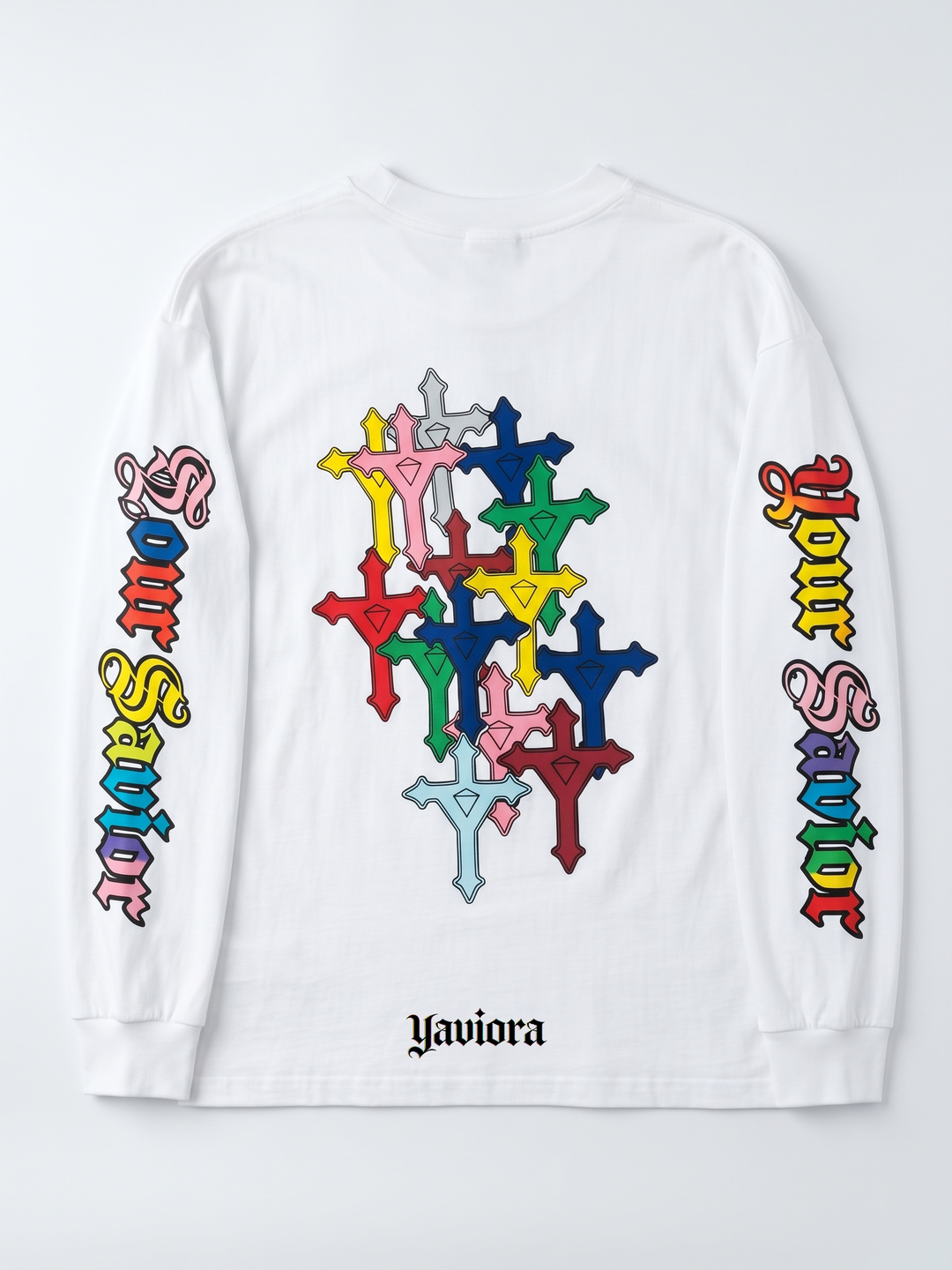 Yaviora Your Savior Gothic Rainbow Cross Print Long Sleeve T-Shirt