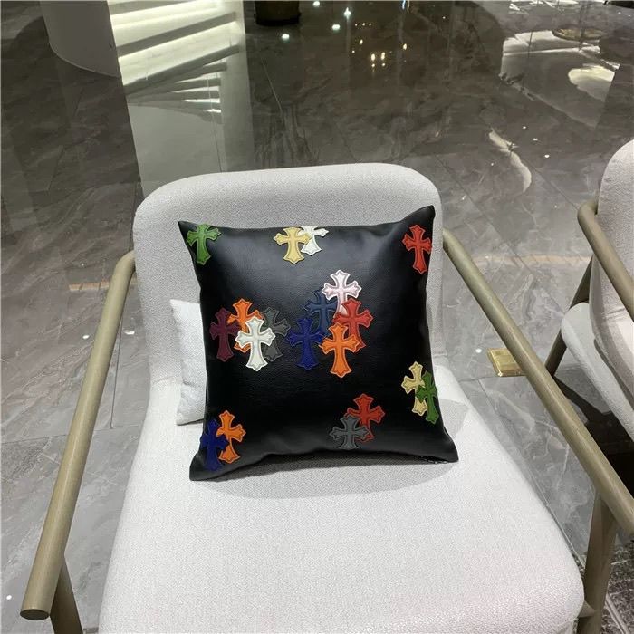 Chrome Hearts Stitched Faux Leather Throw Pillow Includes Insert