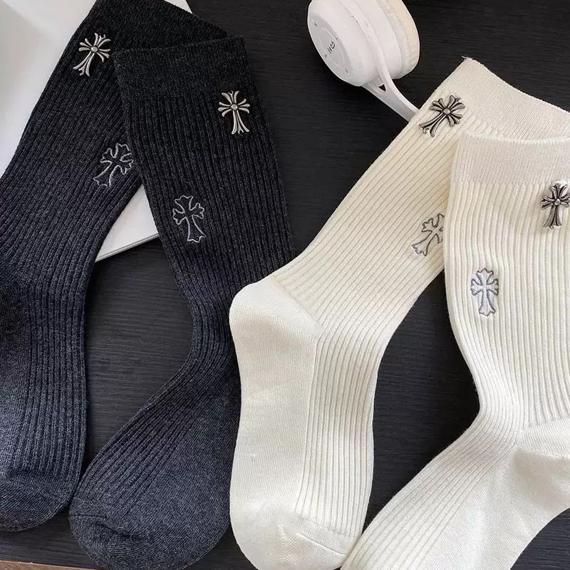 Chrome Hearts-Inspired Cross Socks High-Top Crew Socks
