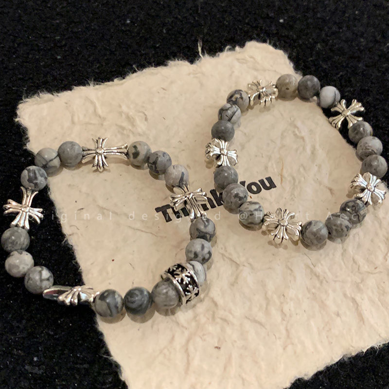 Chrome Heart gray beaded bracelet