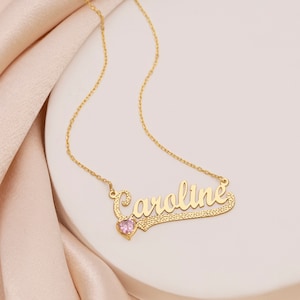 14K Gold Personalized Birthstone Name Necklace Children pendant