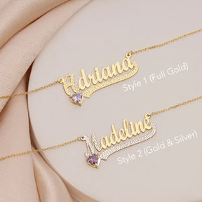 14K Gold Personalized Birthstone Name Necklace Children pendant