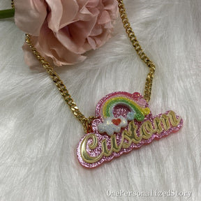 Personalized Rainbow Acrylic Name Necklace For Kids