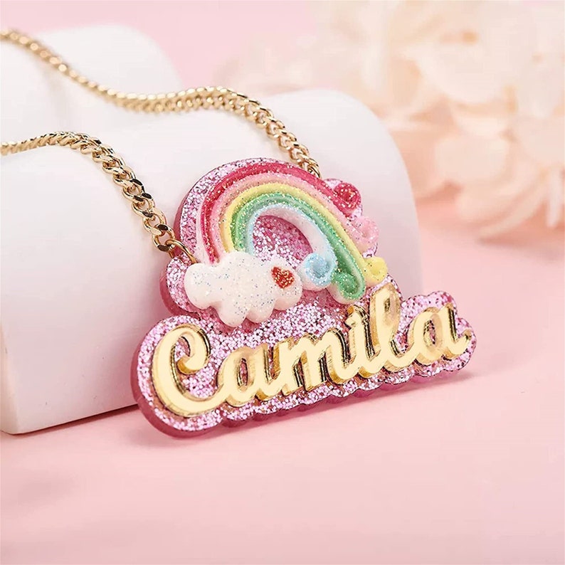 Personalized Rainbow Acrylic Name Necklace For Kids