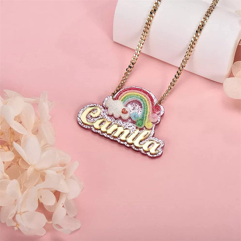 Personalized Rainbow Acrylic Name Necklace For Kids