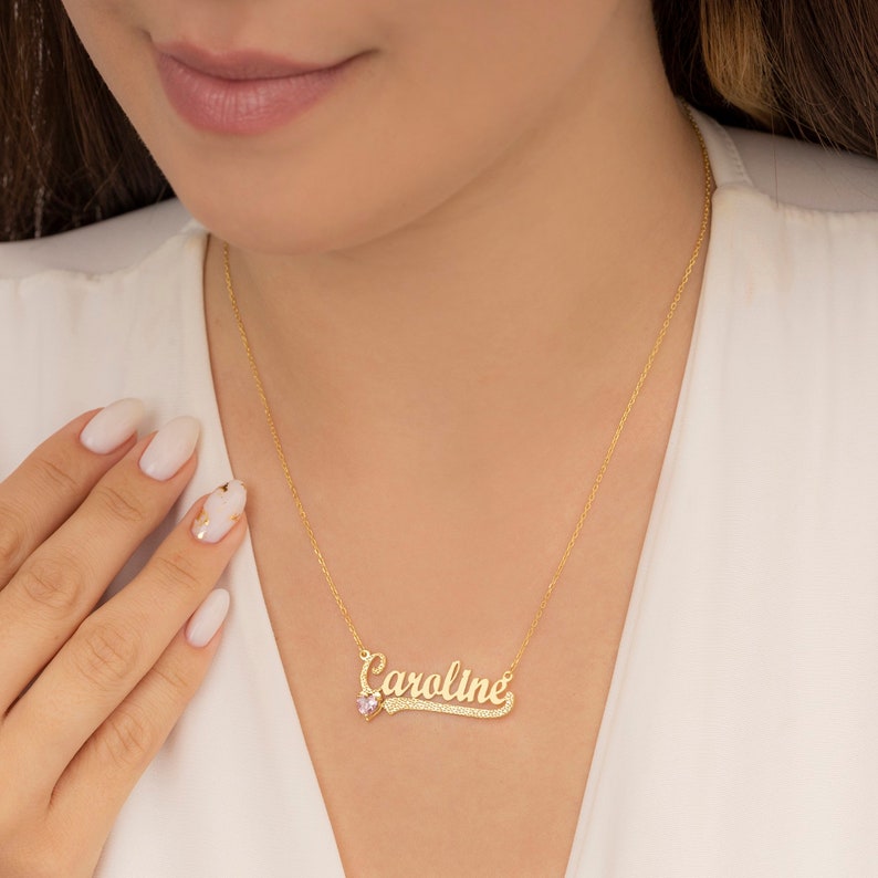 14K Gold Personalized Birthstone Name Necklace Children pendant