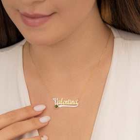 14K Gold Personalized Birthstone Name Necklace Children pendant