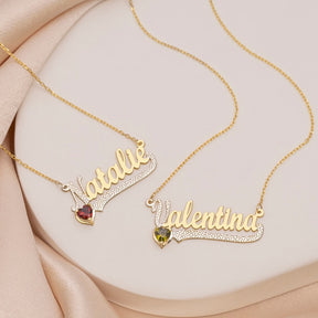 14K Gold Personalized Birthstone Name Necklace Children pendant