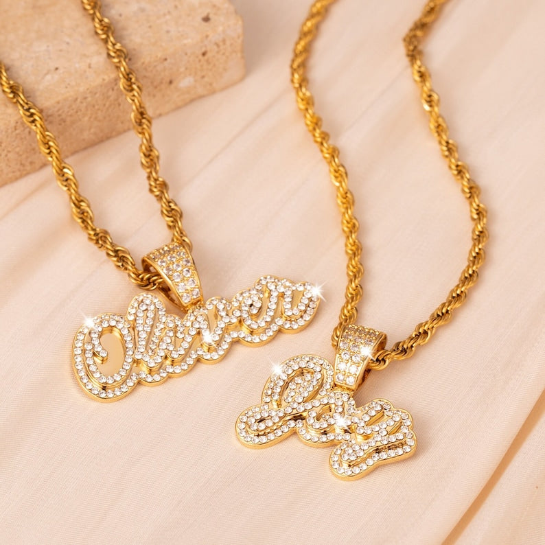 Diamond Name Nameplate Necklace Bling Crystal Personalized Necklace