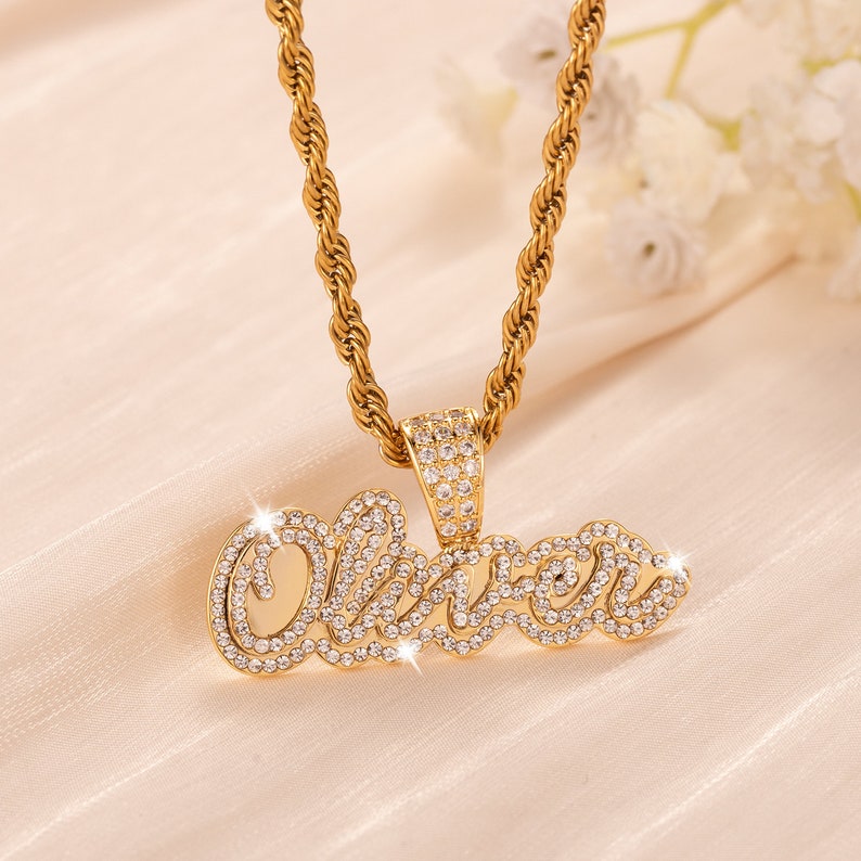 Diamond Name Nameplate Necklace Bling Crystal Personalized Necklace