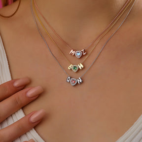 3D Letter Birthstone Bubble Necklace