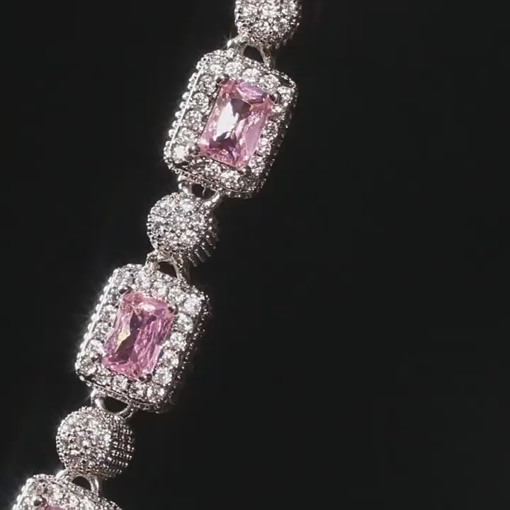 Copper inlaid pink zircon hip-hop bracelet