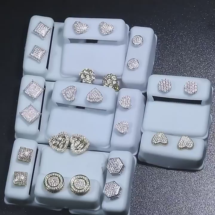 Hip Hop diamond-encrusted 925 silver stud earrings