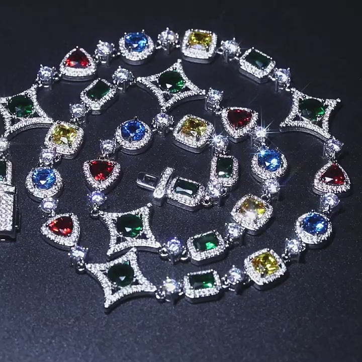 Hip-hop style zircon and colored diamond necklace