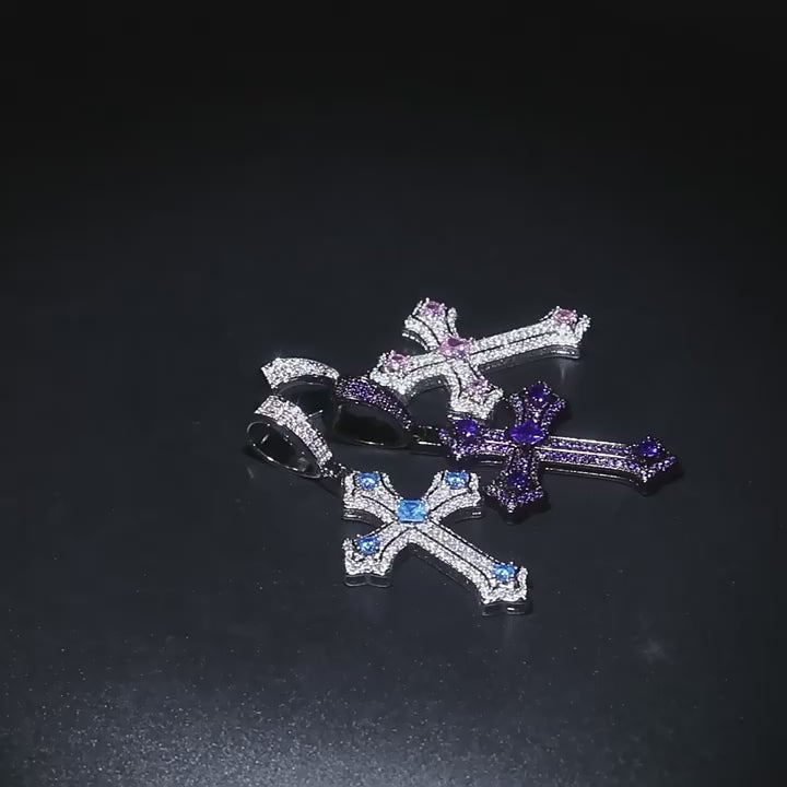 Hip-hop cross-shaped diamond Cubic Zirconia necklace