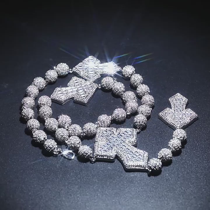 Hip Hop Beaded Zirconia Cross Necklace