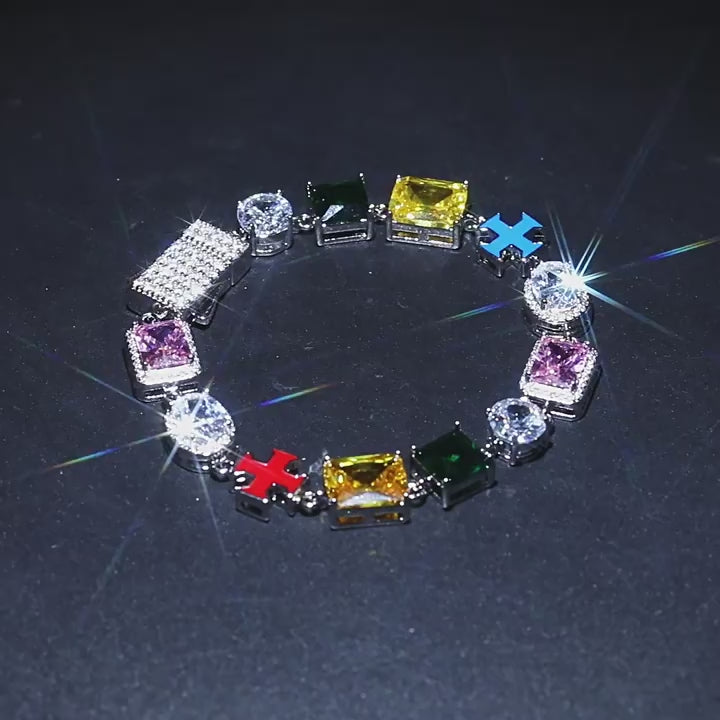 Hip-hop necklace with colorful zircon inlays and a square cross