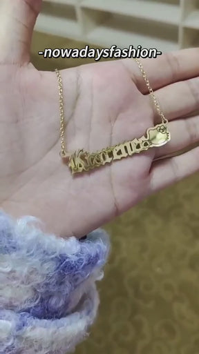 cut cat name necklace 14 karat gold name plates