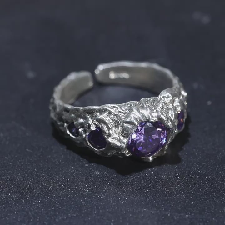 Hip-Hop 925 Silver Ring with Purple Zircon