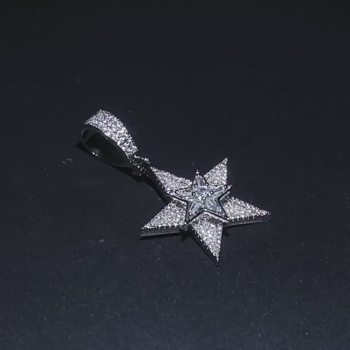 Hip-hop diamond-studded rotating five-pointed star necklace