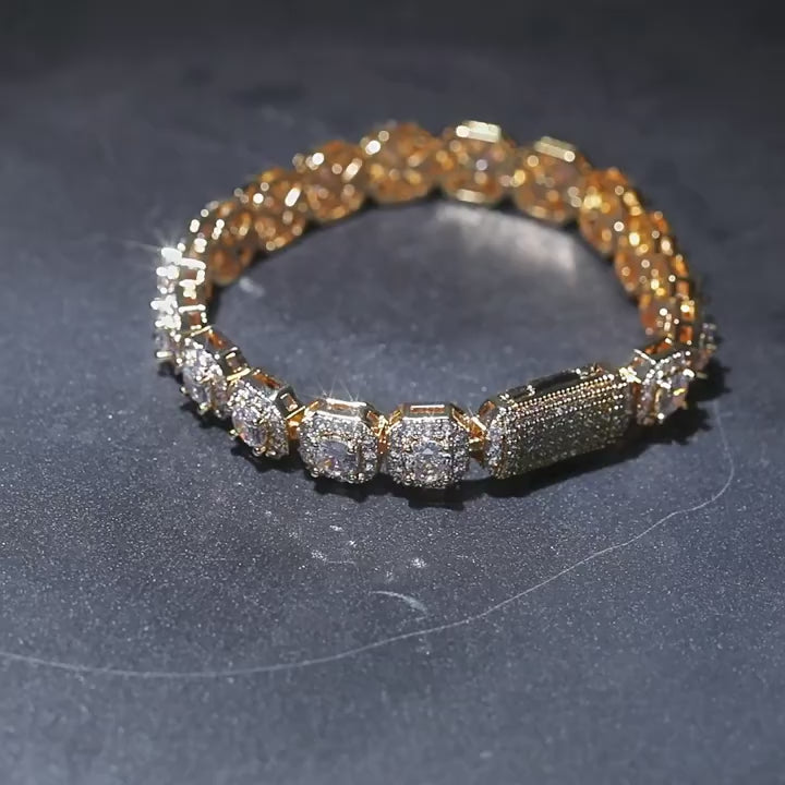Hip-hop 9mm square rock candy zircon bracelet