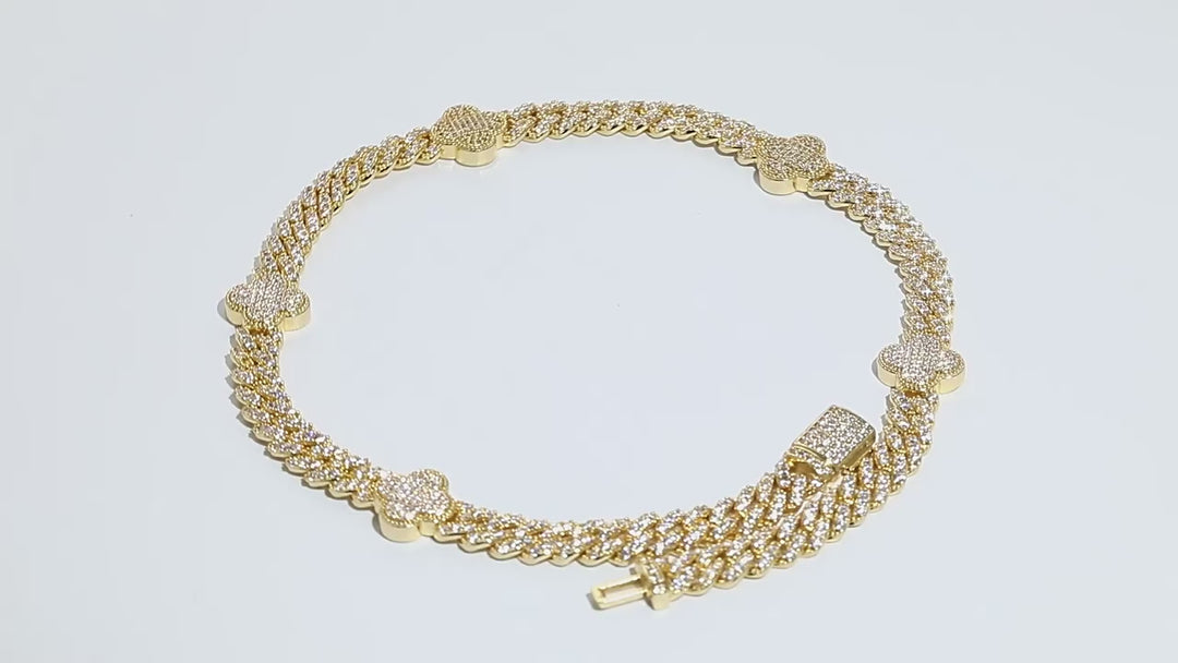 Hip-hop four-leaf clover zircon chain, tennis chain.