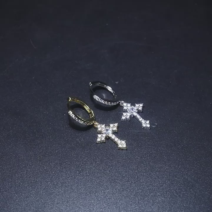 Hip-hop cubic zirconia cross earrings