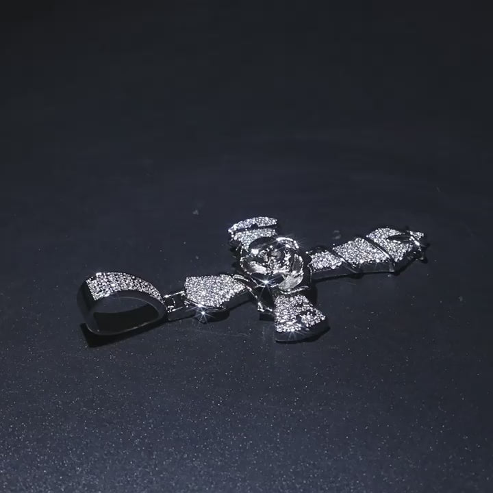 Hip-hop rose cross necklace with 5A zircon inlay