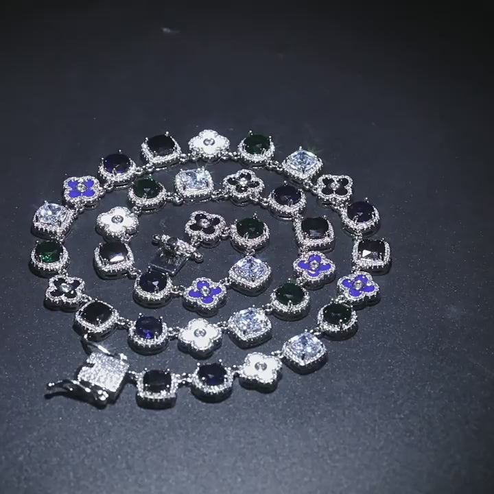 Hip-hop colorful rhinestone-encrusted flower necklace