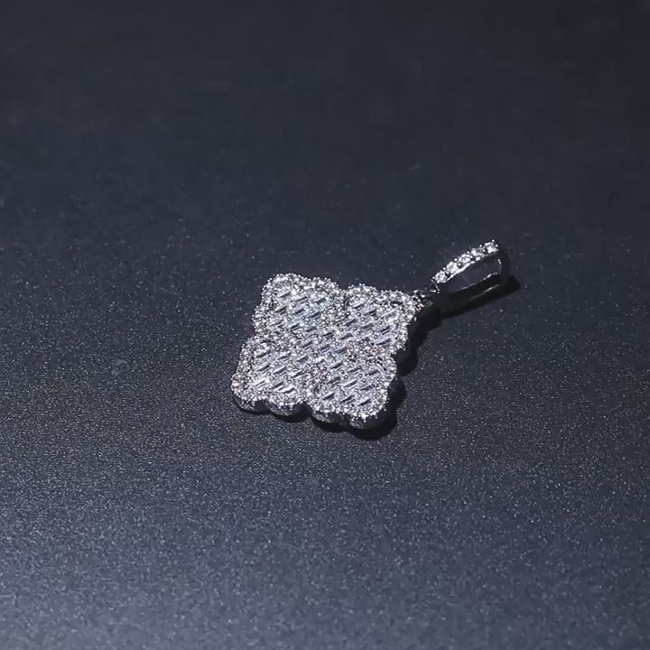 Full-diamond zircon four-leaf clover necklace