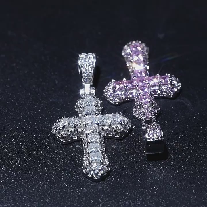 Gold-plated, diamond-encrusted mini cross necklace