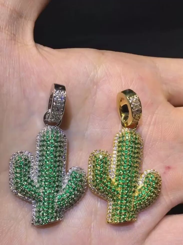 Hip-hop solid cactus zircon-encrusted pendant