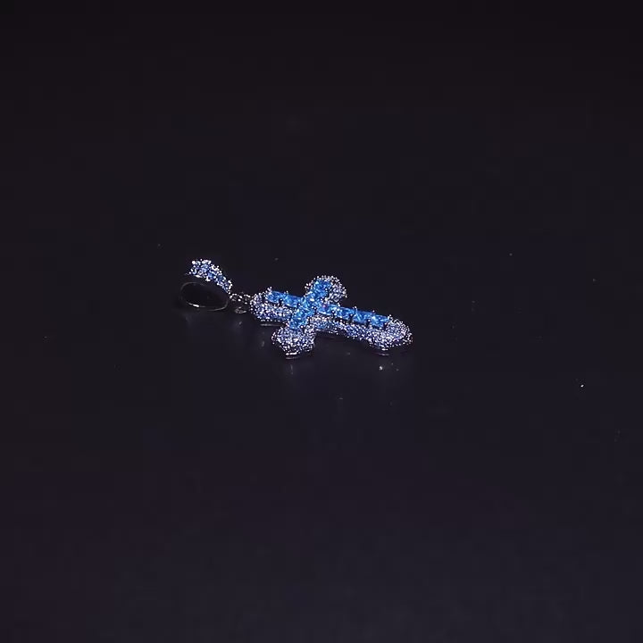 Blue Zircon Cross Hip-hop Necklace