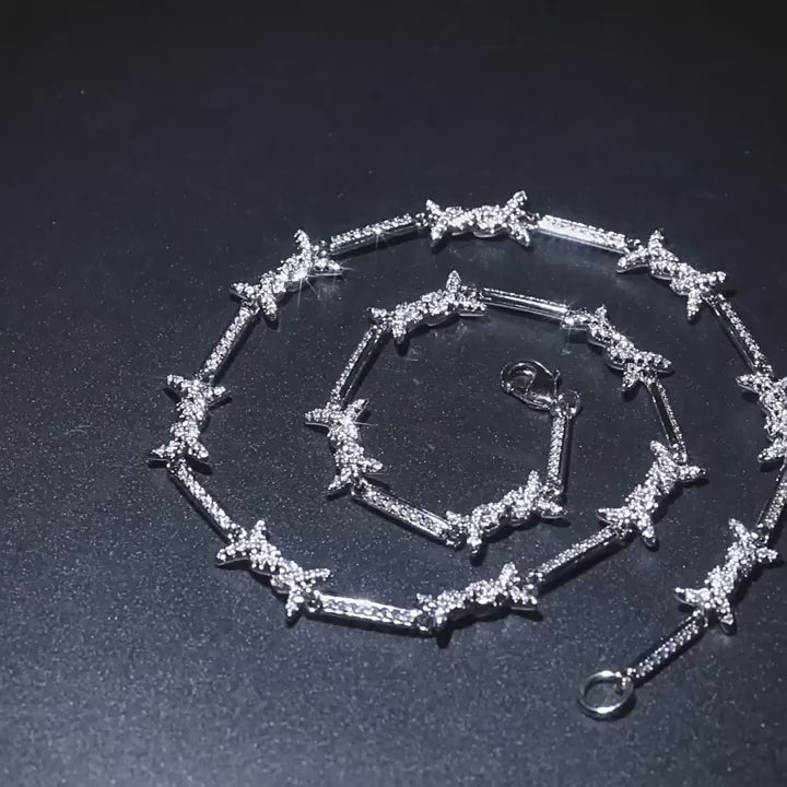 Hiphop zircon-encrusted barbed wire necklace