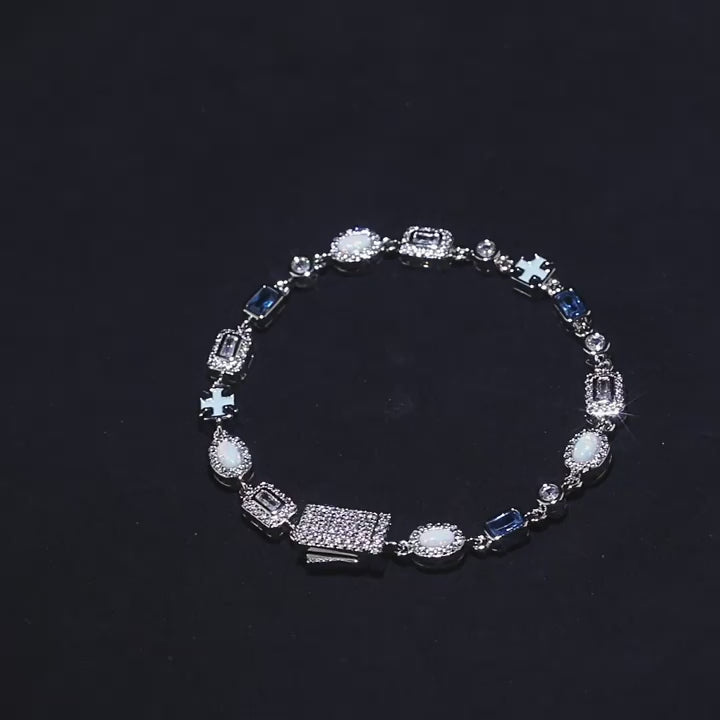 6mm blue colored gemstone bracelet with diamonds