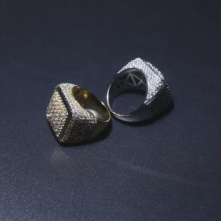 Hip-hop large square ring with zircon