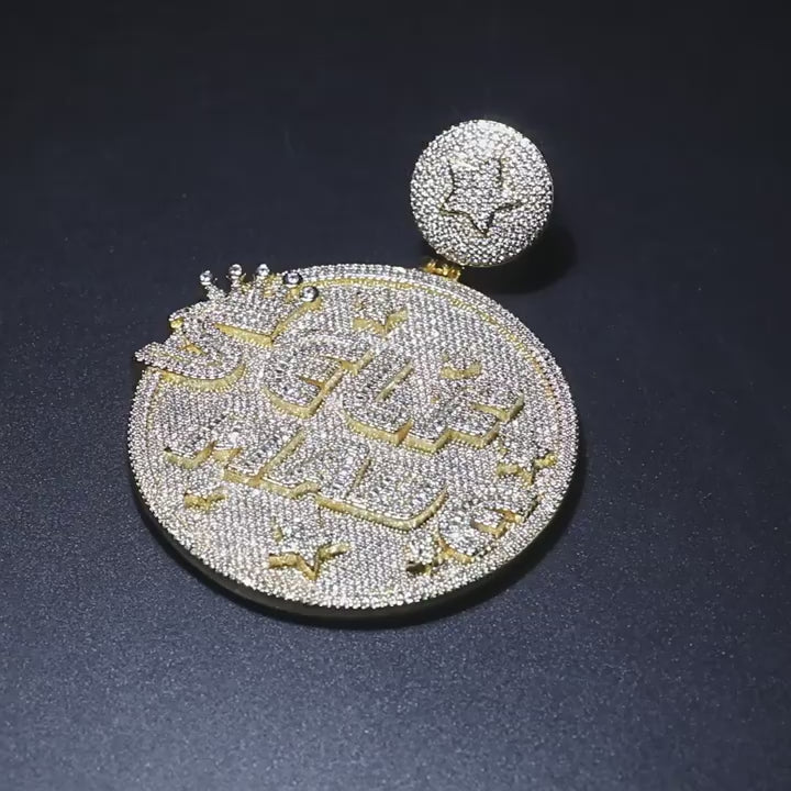 Self made hip-hop large diamond-encrusted disc necklace