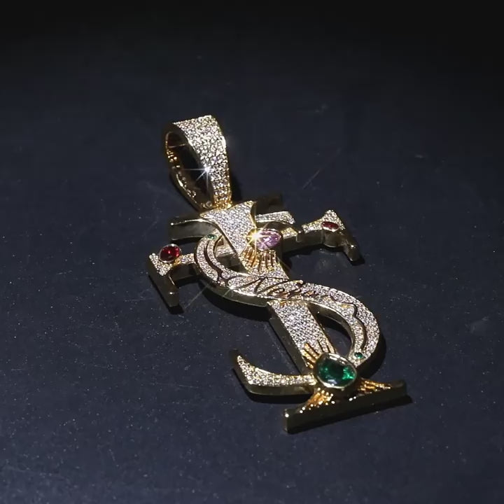 Hip-hop colored zircon TS cross necklace