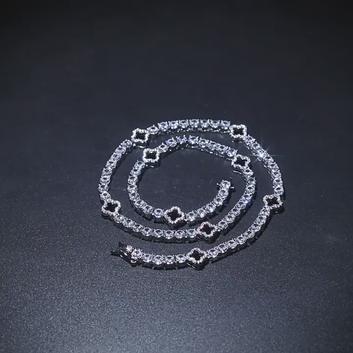 Hip-hop four-leaf clover diamond tennis chain necklace bracelet