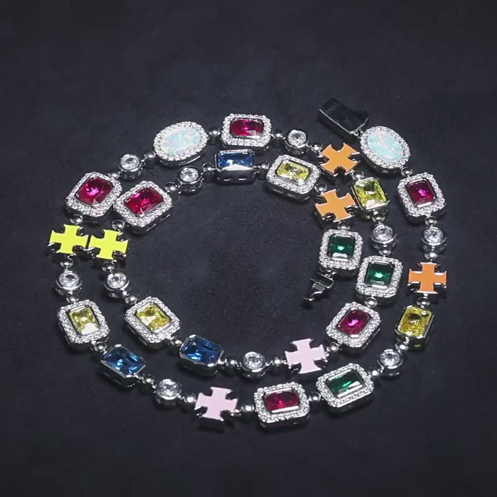 Hip-hop diamond multi-colored gemstone necklace