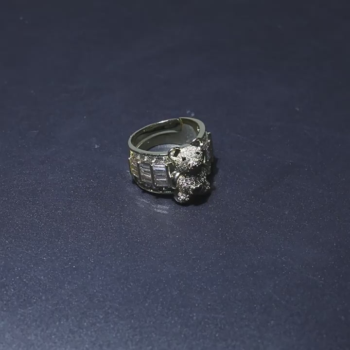 Hip-hop cute bear diamond-encrusted adjustable ring