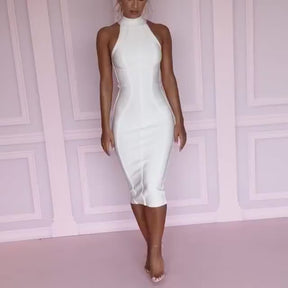 Summer White cocktail midi Dress Tank Sexy Sleeveless white dress for women