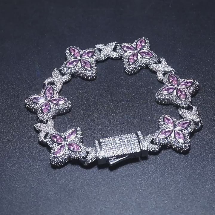 Hip-hop zircon colored infinite four-leaf clover necklace