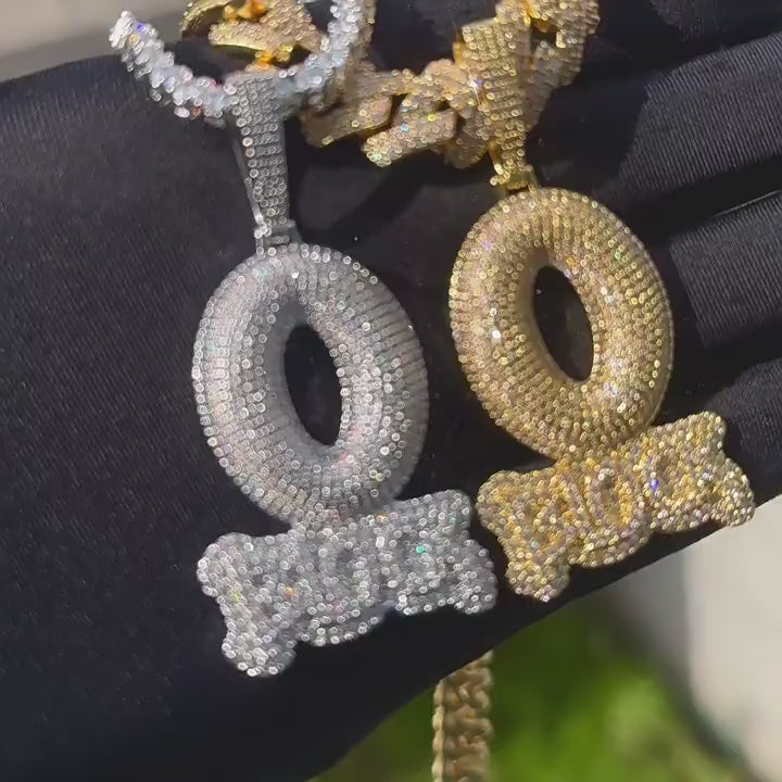 Hip-hop zircon-encrusted O BLOCK letter pendant