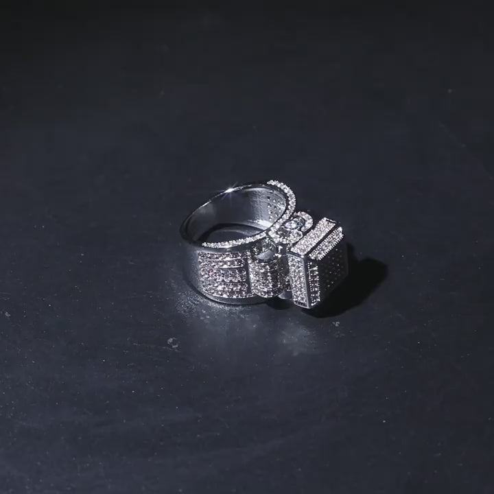 Hip-hop square diamond-encrusted couple ring