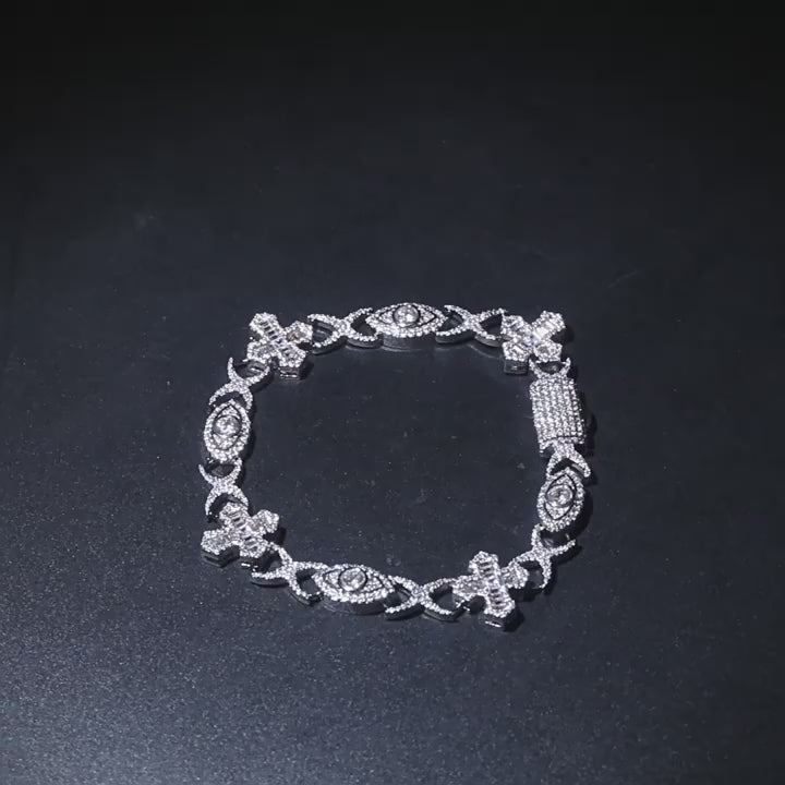 Hip Hop Zirconia Eye Cross Bracelet
