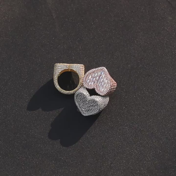 Hip-hop T-square heart-shaped zircon ring