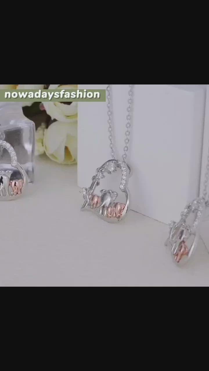 Elephant Mother and Son Necklace Heart Shape Crystal Jewelry Mother's Day Gift