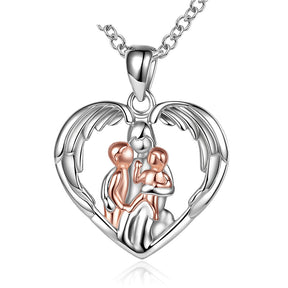 Mom Hugged Child Heart Zircon Pendant Necklace 925 Sterling Silver Rose Gold Baby Chain For Women Fine Jewelry Mother's Day Gift