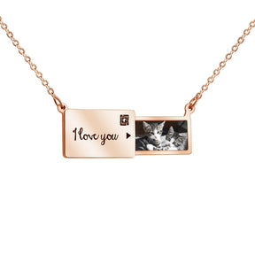 Pull-Out Envelope Necklace Personalized Engraved Photo Locket Unique Pendant